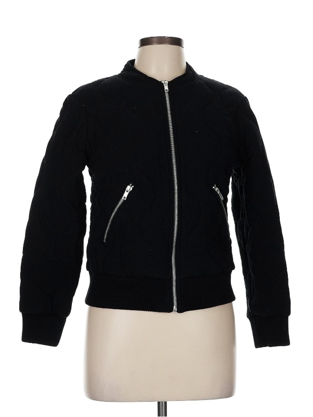 Chaser Soft Quilted Bomber moto Jacket Black lightweight Silver Zippers SZ m